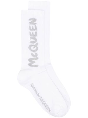Alexander McQueen logo print crew socks - White