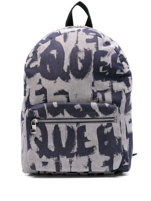 Alexander McQueen logo-print denim backpack - Blue