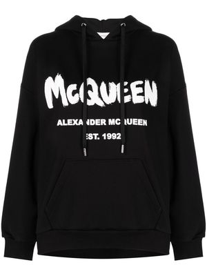 Alexander McQueen logo-print drawstring hoodie - Black