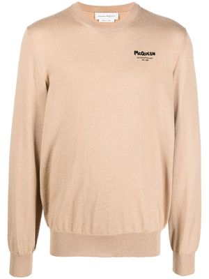 Alexander McQueen logo-print fine-knit jumper - Neutrals
