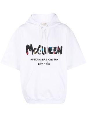 Alexander McQueen logo-print short-sleeved hoodie - White