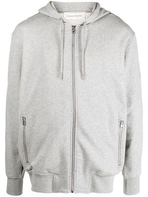 Alexander McQueen logo-tape zip-up hoodie - Grey