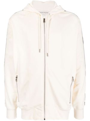 Alexander McQueen logo-tape zip-up hoodie - White