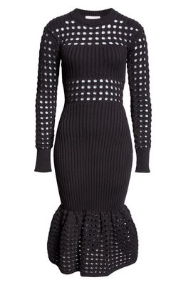 Alexander McQueen Long Sleeve 3D Mesh Midi Sweater Dress in Black