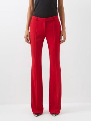 Alexander Mcqueen - Low-rise Flared Crepe Trousers - Womens - Red