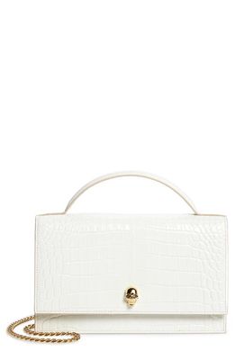 Alexander McQueen Medium Skull Croc Embossed Leather Crossbody Bag in Deep Ivory