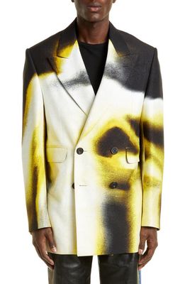 Alexander McQueen Men's Painted Figure Double Breasted Jacket in Black/Yellow/Ivory