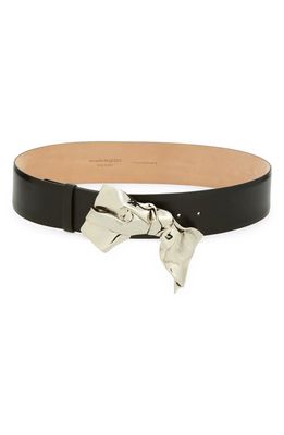 Alexander McQueen Metal Bow Calfskin Leather Belt in Black