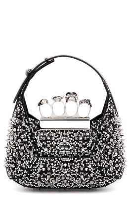Alexander McQueen Mini Jeweled Hobo Embellished Handbag in Black
