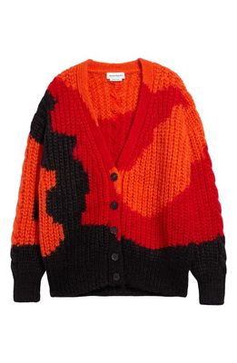 Alexander McQueen Mohair & Wool Blend Rib Cardigan in Orange/Red/Black