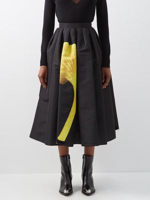 Alexander Mcqueen - Mushroom-print Faille Midi Skirt - Womens - Black Multi