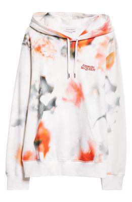 Alexander McQueen Obscured Floral Cotton French Terry Hoodie in White - Red - Black