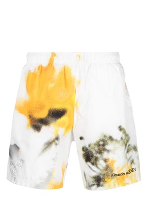 Alexander McQueen Obscured-flower-print swim shorts - White