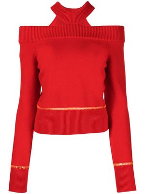 Alexander McQueen off-shoulder panelled knitted top - Red