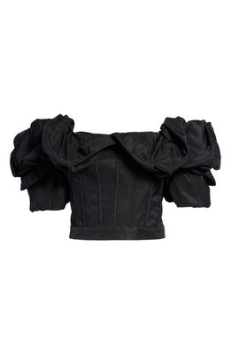 Alexander McQueen Off the Shoulder Crop Puff Sleeve Blouse in Black