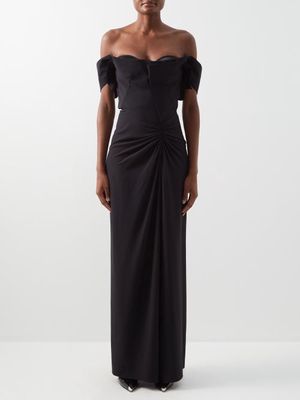 Alexander Mcqueen - Off-the-shoulder Draped Crepe Gown - Womens - Black
