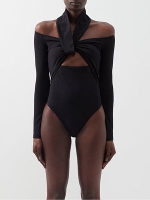 Alexander Mcqueen - Off-the-shoulder Keyhole Jersey Bodysuit - Womens - Black