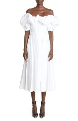 Alexander McQueen Off the Shoulder Poplin Corset Dress in Opticalwhite