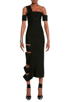 Alexander McQueen One-Shoulder Bandage Midi Dress in Black