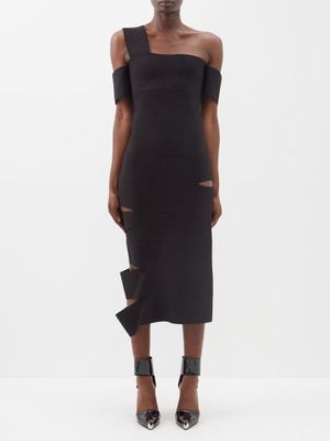 Alexander Mcqueen - One-shoulder Knitted Bandage Dress - Womens - Black