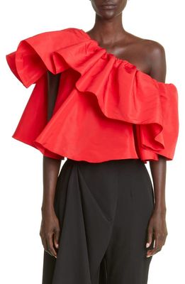 Alexander McQueen One-Shoulder Ruffle Blouse in Lust Red