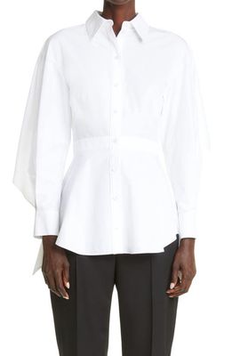 Alexander McQueen Open Back Cotton Poplin Peplum Shirt in Opticalwhite