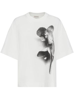 Alexander McQueen orchid-print cotton T-shirt - White