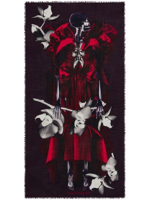 Alexander McQueen Orchid Skeleton Dress-print scarf - Black