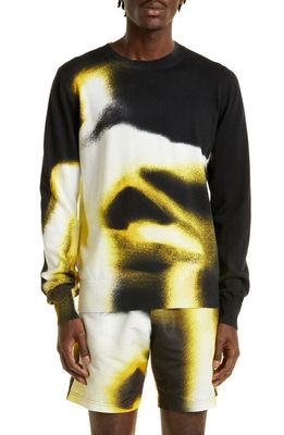 Alexander McQueen Painted Figure Cotton Sweater in Black/Ivory/Pop Yellow