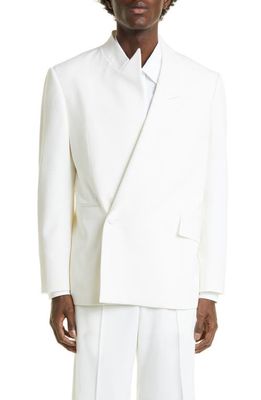 Alexander McQueen Patched Asymmetric Sport Coat in Soft White