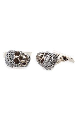 Alexander McQueen Pavé Crystal Skull Cufflinks in A. silver/Jet Hem