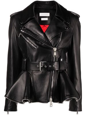 Alexander McQueen peplum-hem biker jacket - Black