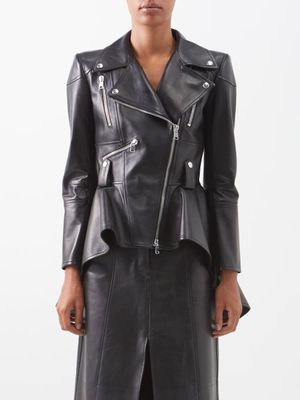 Alexander Mcqueen - Peplum Leather Jacket - Womens - Black