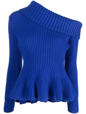 Alexander McQueen peplum waist knitted jumper - Blue