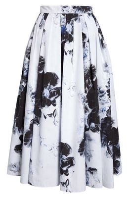 Alexander McQueen Pleated Chiaroscuro Floral Midi Skirt in Ink