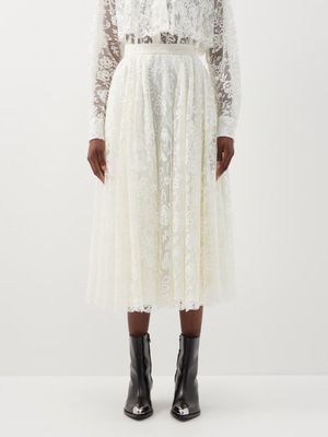 Alexander Mcqueen - Pleated Cotton-blend Lace Midi Skirt - Womens - Ivory