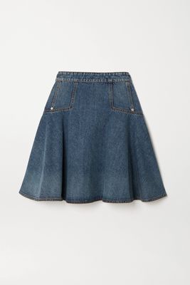 Alexander McQueen - Pleated Denim Mini Skirt - Blue