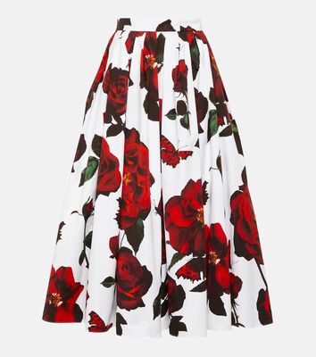 Alexander McQueen Pleated floral cotton midi skirt