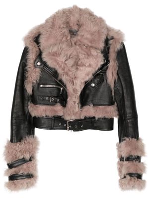 Alexander McQueen Pre-Owned 2010s shearling-trim biker jacket - Black