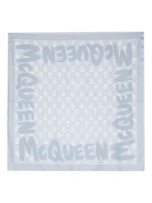 Alexander McQueen Pre-Owned skull-jacquard silk scarf - Blue