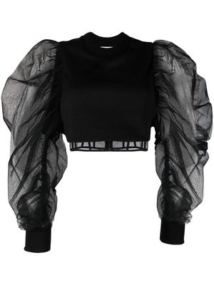 Alexander McQueen puff-sleeve crew-neck blouse - Black