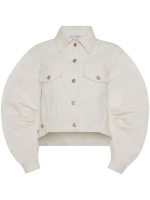 Alexander McQueen puff sleeves cropped denim jacket - Neutrals