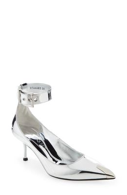 Alexander McQueen Punk Ankle Strap Pointed Toe Pump in Silver