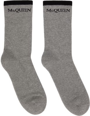 Alexander McQueen Reversible Gray & Black Logo Socks