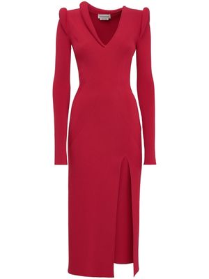 Alexander McQueen ribbed long-sleeve midi dress - Red