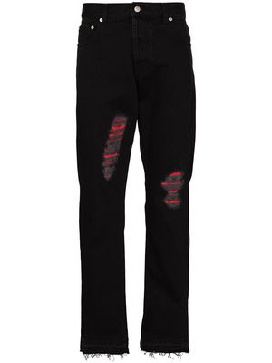 Alexander McQueen ripped-detailing straight-leg jeans - Black