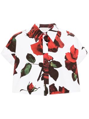 Alexander McQueen rose-print cotton cropped shirt - White