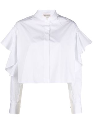 Alexander McQueen ruffled cropped cotton shirt - White