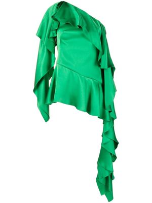 Alexander McQueen ruffled one-shoulder silk blouse - Green