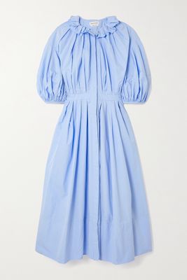 Alexander McQueen - Ruffled Pleated Cotton-poplin Midi Dress - Blue